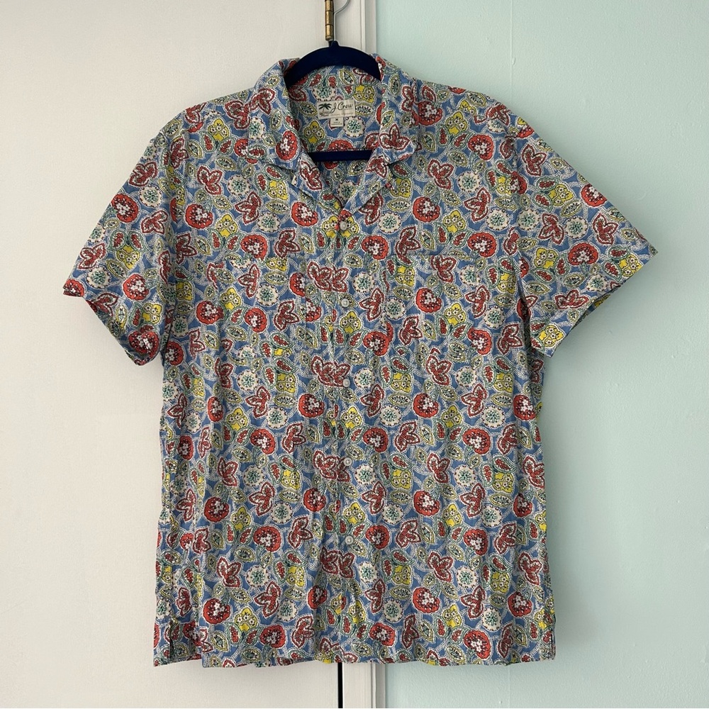 J.Crew Short Sleeve Paisley Slub Cotton Camp Collar Shirt, size M